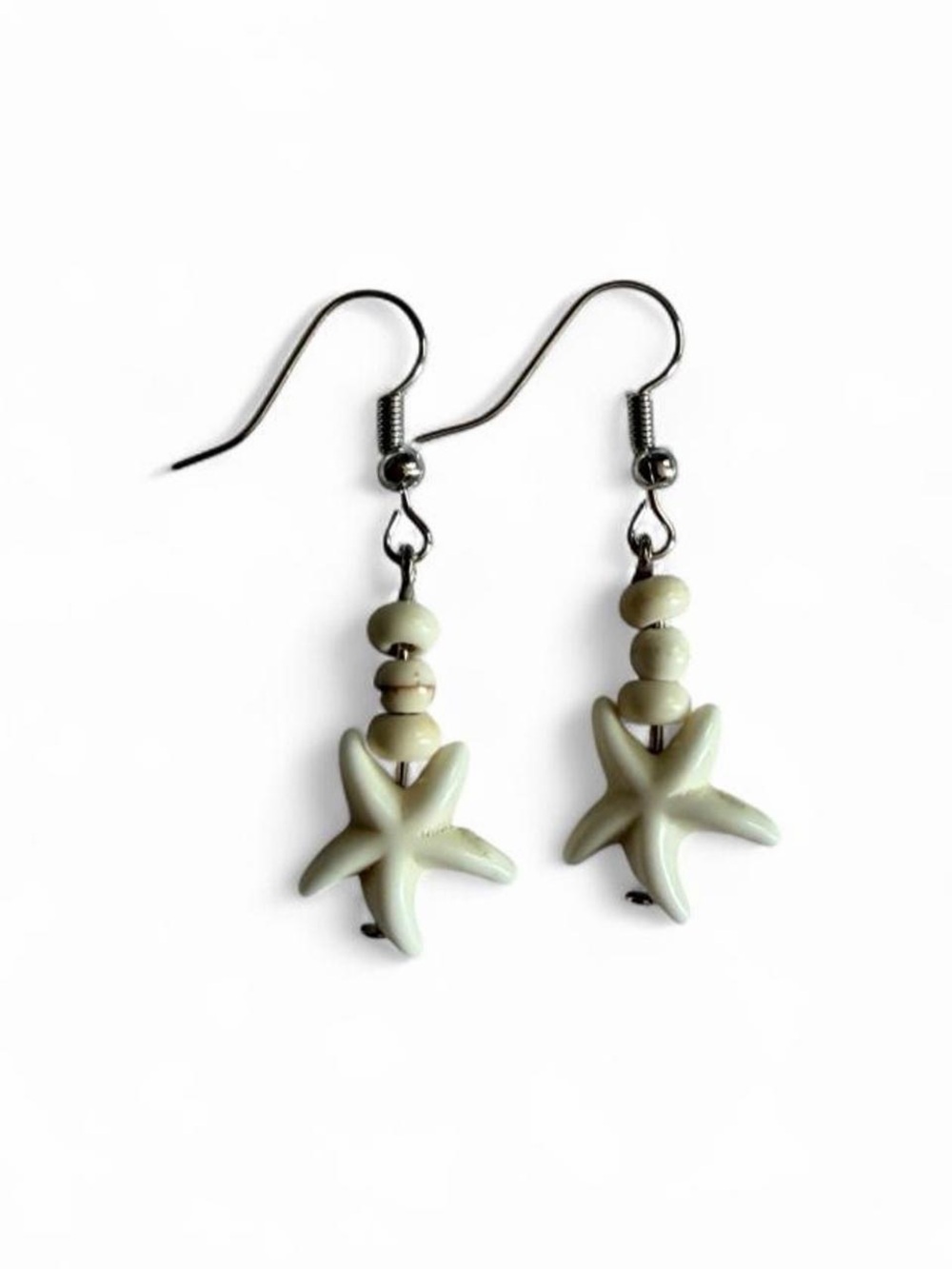 Handmade Ivory Starfish Beaded Earrings Boho Beach